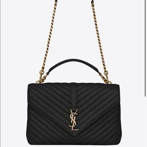 YSL Classic Monogram College Matelasse Chevron Shoulder Bag in Black